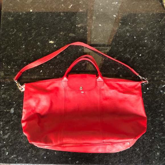 Handbags - Longchamp Cuir Cherry Red Extra Large Duffel